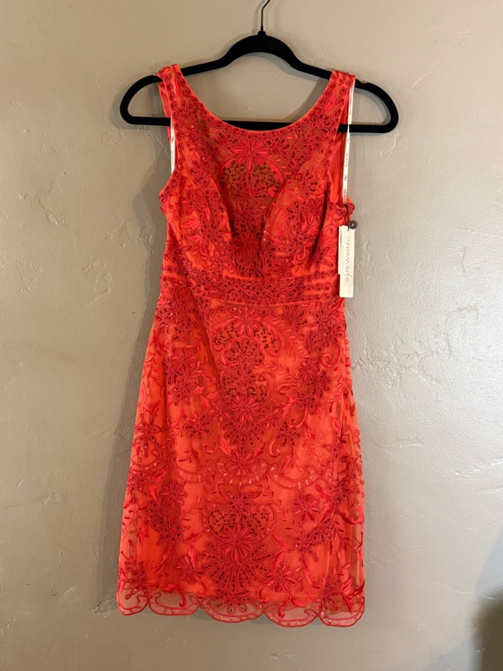 Sue Wong Red Beaded Lace Cocktail Dress